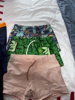 6 Pack Boys Swim Trunks speedo, - Green Dino, Navy Tropical, Tan Stripe